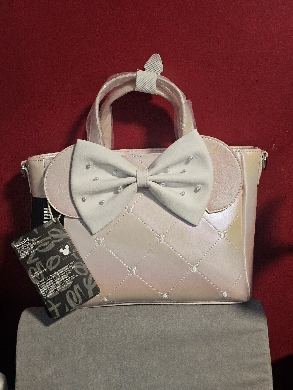 Loungefly Disney Minnie Mouse Pink Pearlescent Finish Mini Satchel Bag - Picture 3 of 12